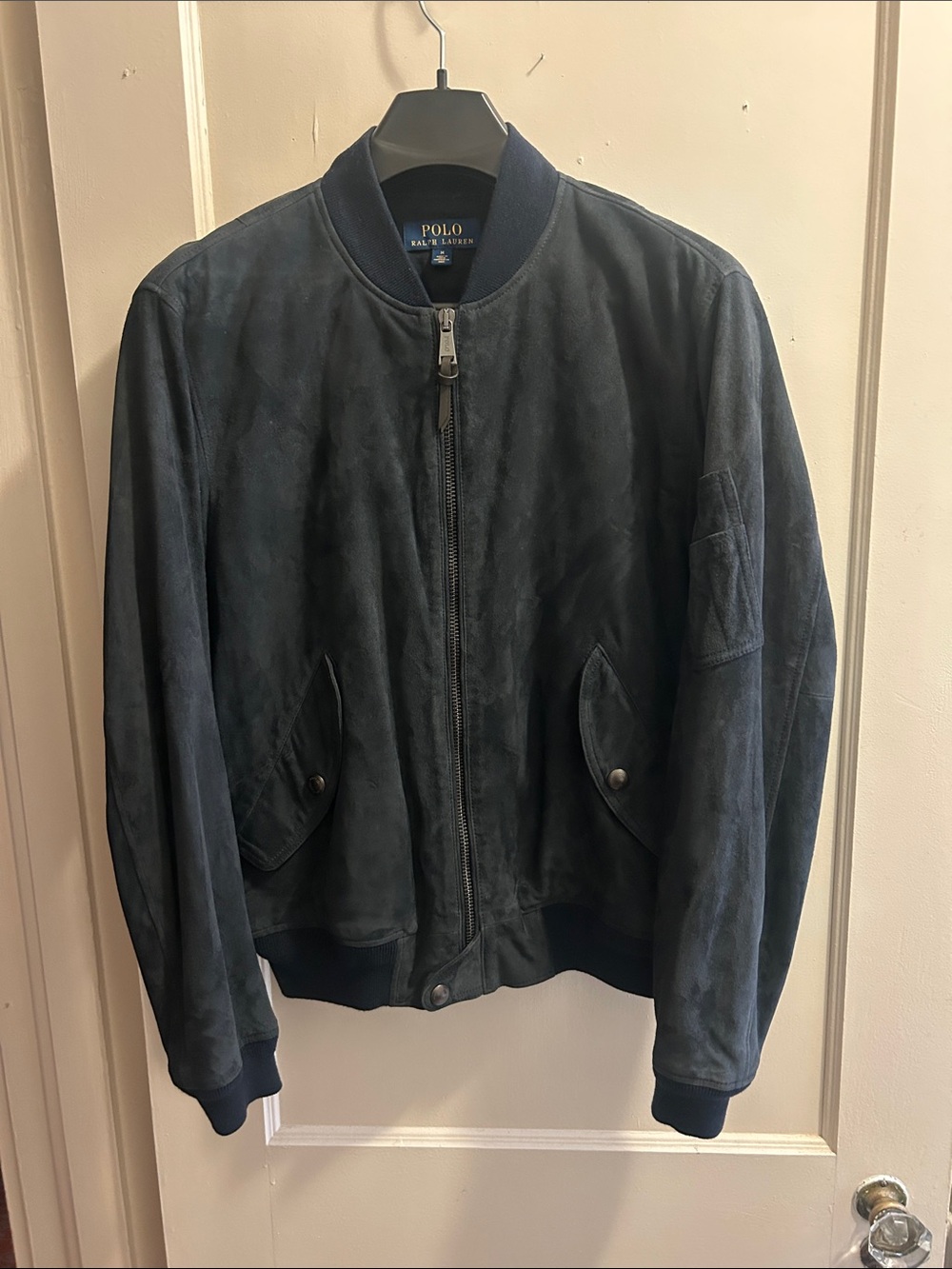 Polo Ralph Lauren Navy Blue 100% Suede Bomber Jacket Men’s Size Medium NWOT